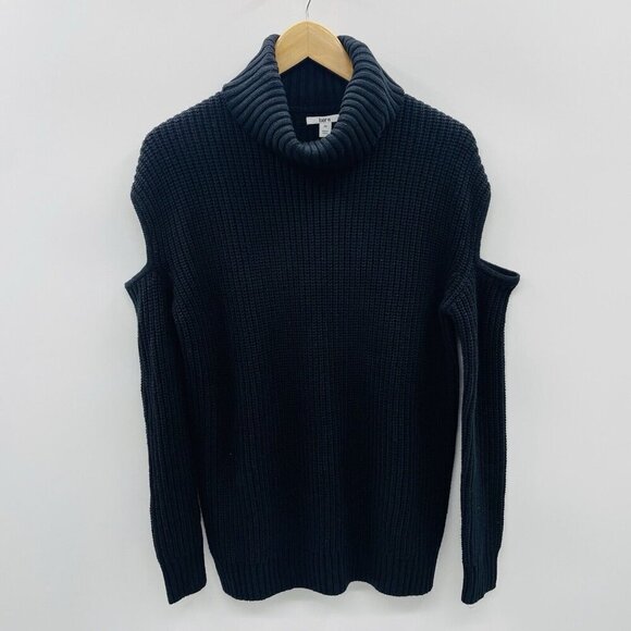 Bar III Womens Size XS Turtleneck Cutout Sleeve Pullover Sweater in Black $59 - Picture 2 of 7